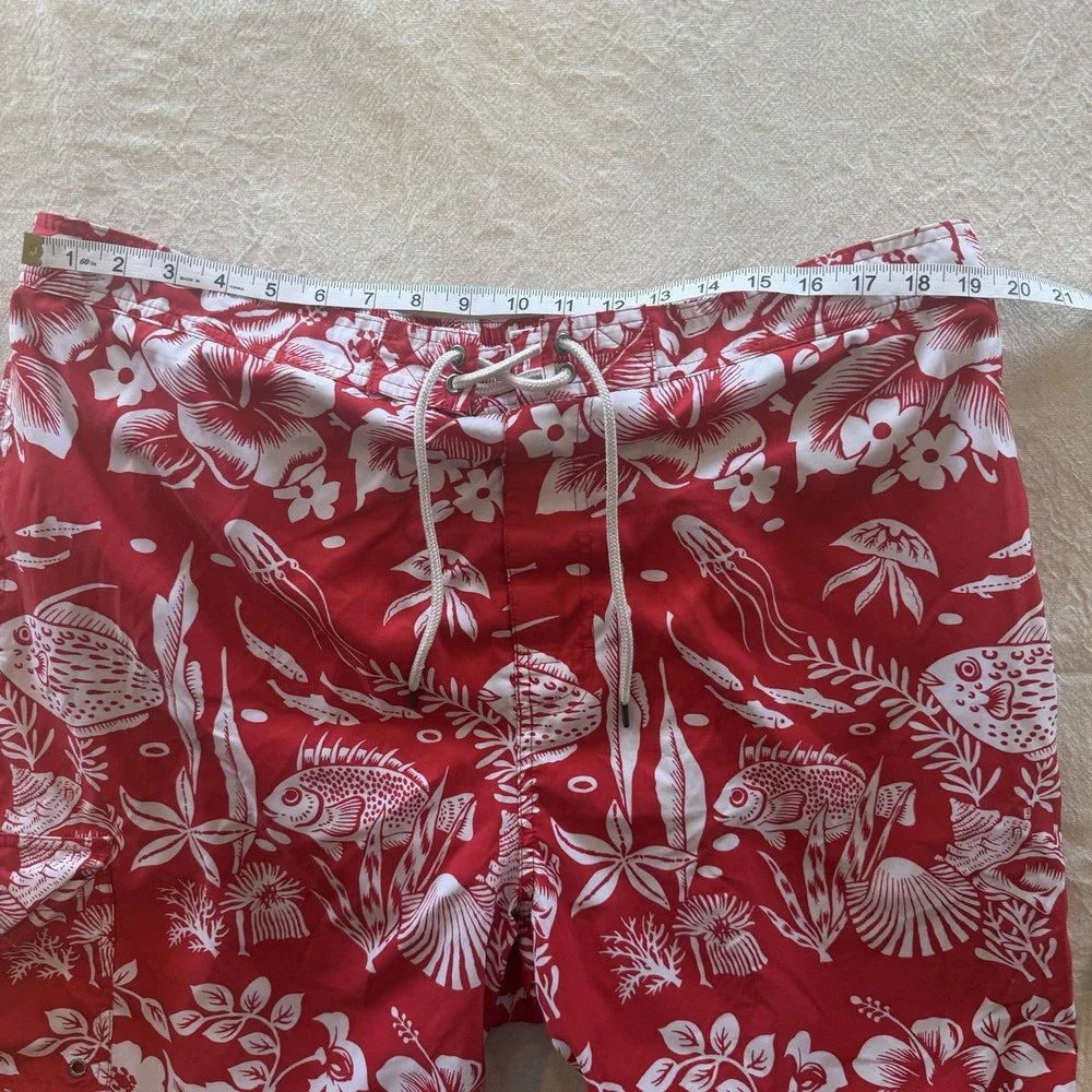 Polo Ralph Lauren Mens 2XB Red Tropical Fish Hibiscus Floral Lined Swim Trunks